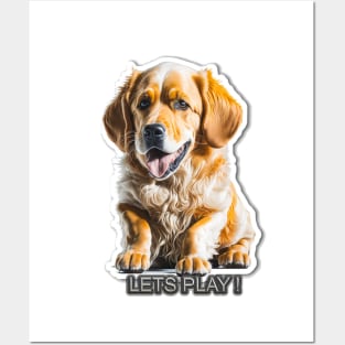 retriever dog LETS PLAY Posters and Art